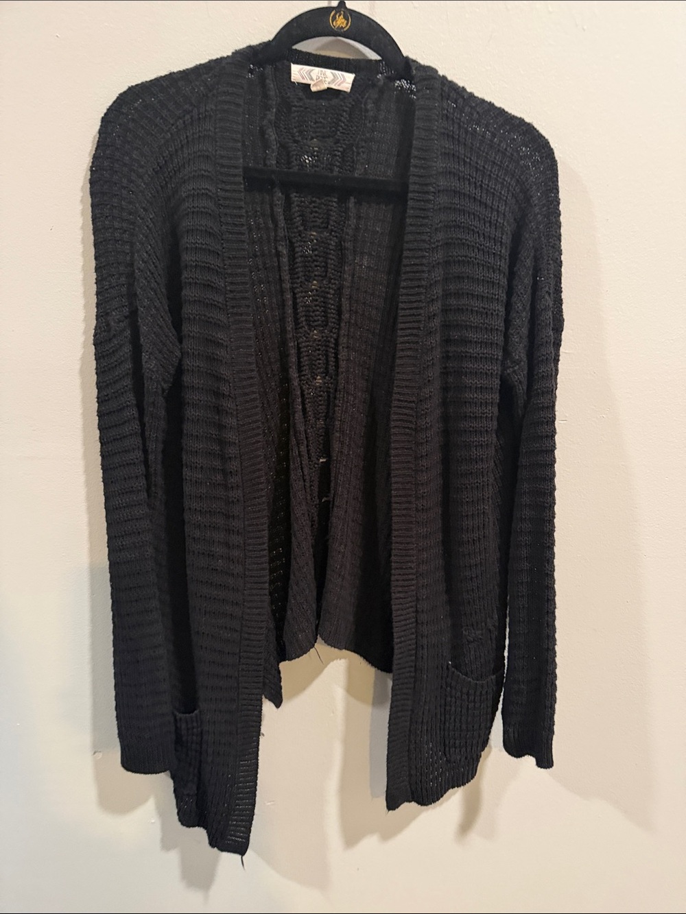 Pink Rose Black Open-Front Knit Cardigan